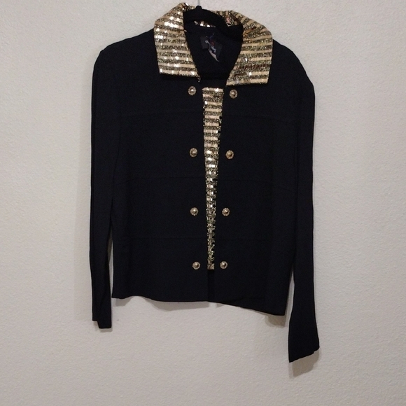 david rose night Jackets & Blazers - Gold and Black Blazer with Striped Collar
